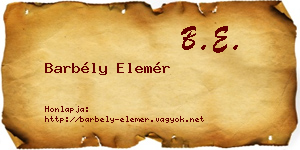 Barbély Elemér névjegykártya